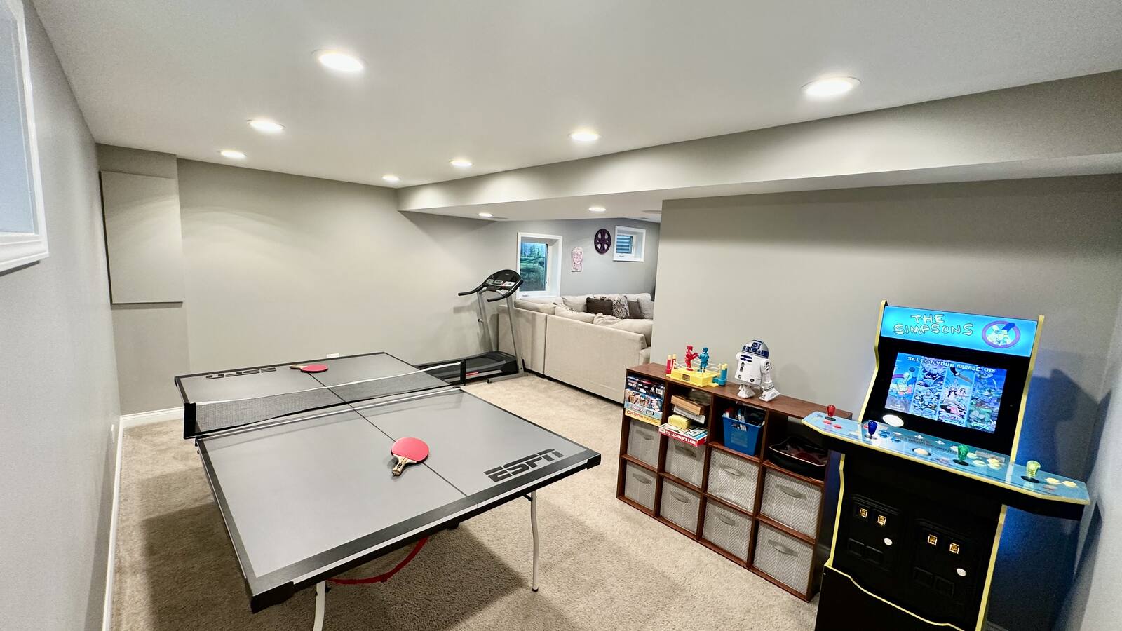 Basement game area with ping pong and arcade
