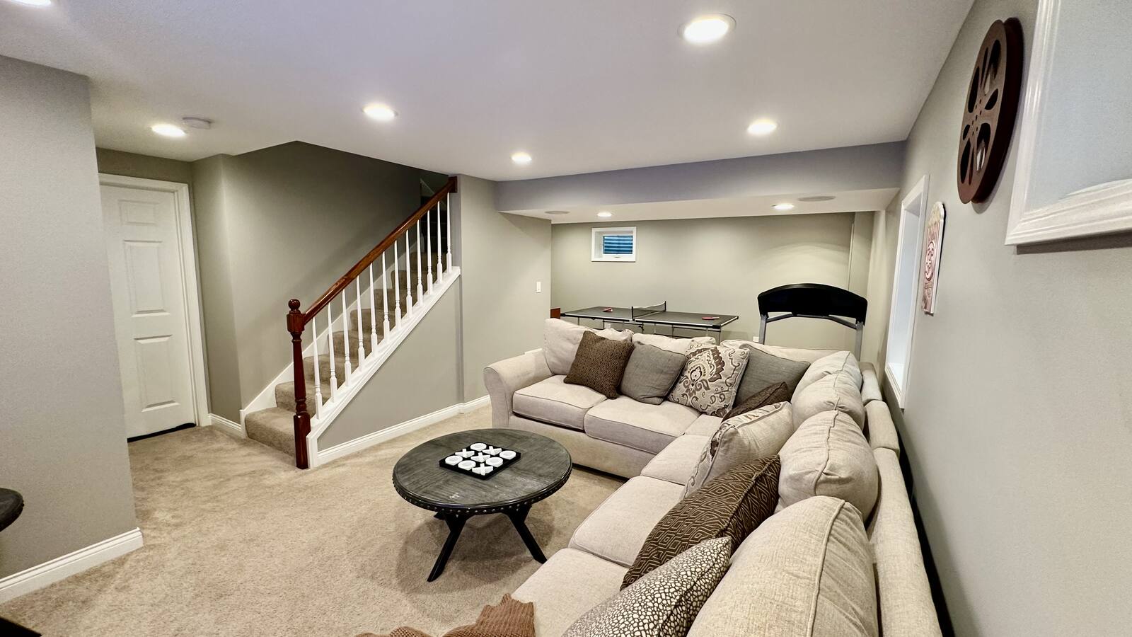 Finished basement seating area