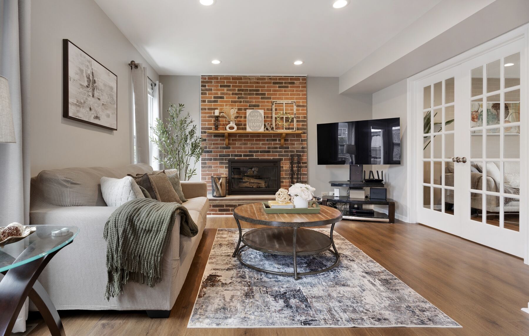 Family room with fireplace